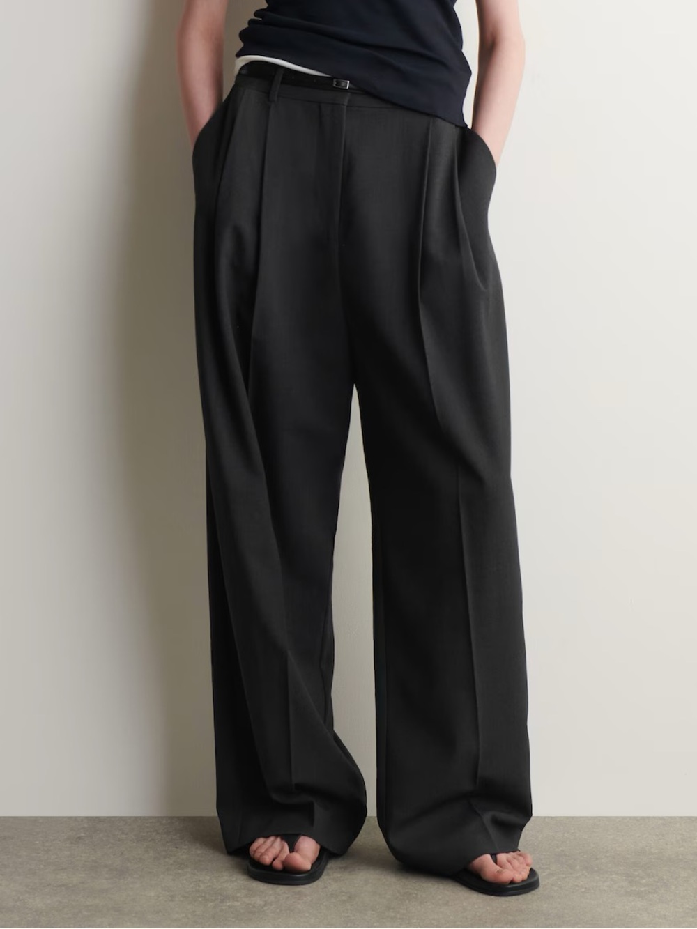 COS RELAXED TWILL WIDE-LEG PANTS Dark Gray